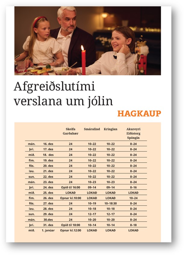 Hagkaup grocery stores - opening hours for Christmas 2024